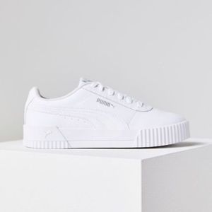 all white suede pumas